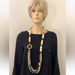 Piazza Sempione Long Choker Necklace Lucite Art Glass Wood Beads Leather Cord